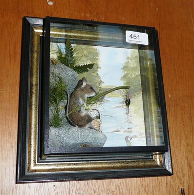 Lot 451 - Fishing mouse (by A J Armitstead, Darlington) in picture frame case with watercolour background