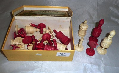 Lot 467 - A natural and stained bone Barleycorn chess set