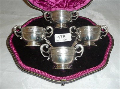 Lot 478 - A set of four trophy shaped salts, cased