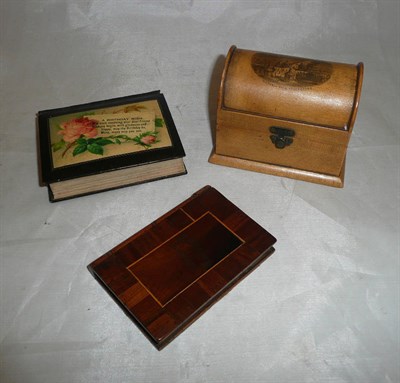 Lot 485 - Killarney wood card case, Mauchline ware book and casket