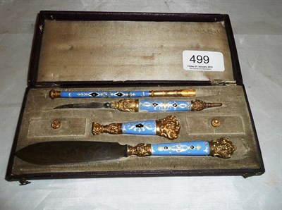 Lot 499 - Enamel and gilt metal writing set, cased