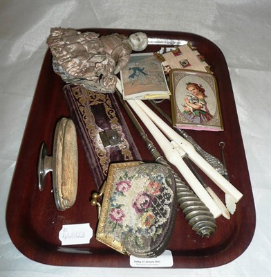 Lot 502 - Needle cases, button hooks, purse, doll etc