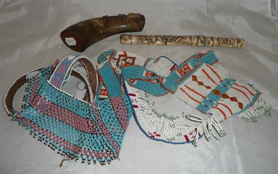 Lot 504 - Zulu beadwork, horn flask and Japanese dagger