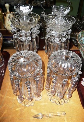 Lot 510 - Two pairs of Victorian clear glass lustres