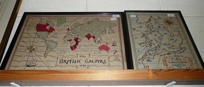 Lot 537 - Two needlework pictures, '1932 British Empire map' and 'England and Wales'