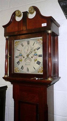 Lot 549 - An oak and mahogany cross-banded longcase clock, painted enamel dial signed 'Dobel Yeovil'