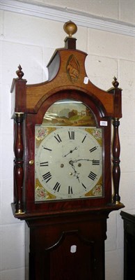 Lot 552 - An inlaid oak cased eight day longcase clock with painted enamel dial