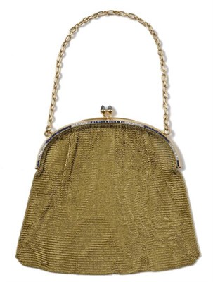 Lot 471 - A 20th Century 18ct Gold Mesh Purse, Sweden, the demi-lune frame inset on one side with an...