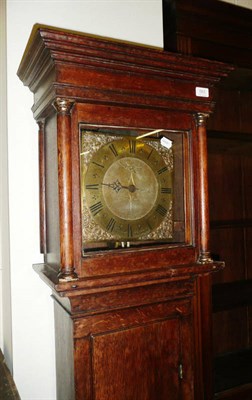 Lot 565 - Oak cased thirty hour longcase clock, with bird cage movement, the brass dial signed Willshurst Y &