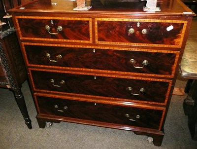 Lot 590 - Four height chest of drawers with satin wood banded drawers and top