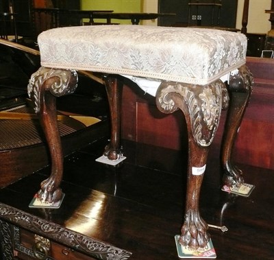 Lot 594 - Stool on carved cabriole legs terminating in ball and claw feet