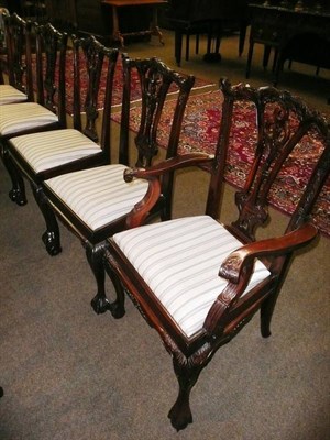 Lot 605 - Eight reproduction mahogany Chippendale style dining chairs