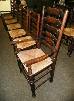 Lot 611 - Set of eight rush seated chairs (6+2)