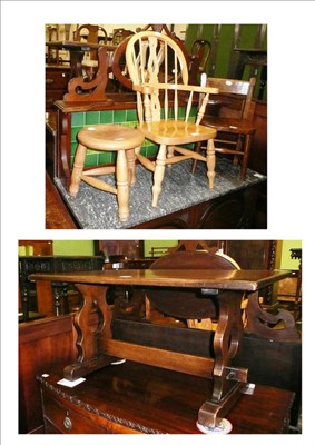 Lot 633 - Child's Windsor type chair, ash child's chair, stool and coffee table