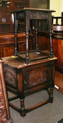 Lot 637 - Oak hall table and a credence cupboard