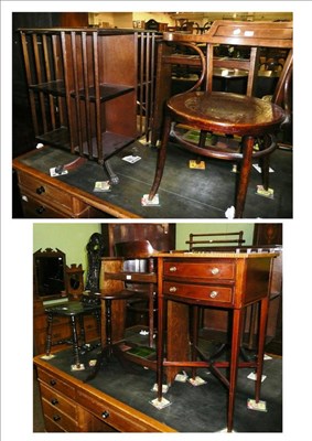 Lot 644 - A reproduction mahogany revolving bookcase, a bentwood armchair, an Arts and Crafts oak stick stand