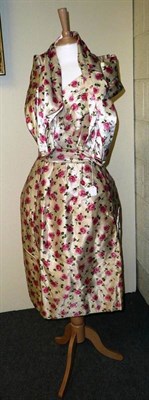 Lot 679 - Susan Small rose printed satin cocktail dress and cummerbund