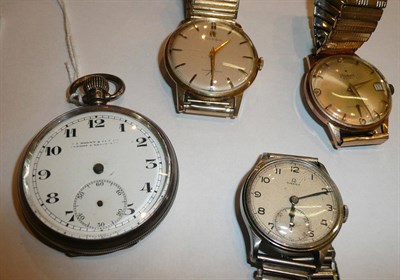 Lot 19 - An Omega steel wristwatch, two other wristwatches and a silver pocket watch (4)
