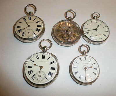 Lot 23 - Five silver open faced pocket watches