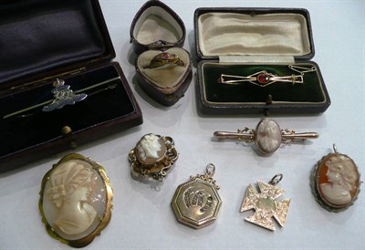 Lot 49 - A Maltese cross pendant, a seed pearl horseshoe set octagonal locket (a.f.), an 18ct gold ruby...