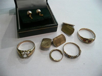 Lot 56 - A 9ct gold garnet ring, a 9ct gold half eternity ring, a solitaire ring, a pair of 9ct gold...