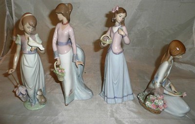 Lot 70 - Four Lladro figures, including 'Summer stroll' (boxed) 'Innocence in bloom' (boxed) and 'Basket...