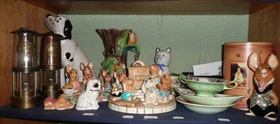 Lot 110 - A shelf of decorative ceramics including Maling lustre items, Bells decanter (with contents),...
