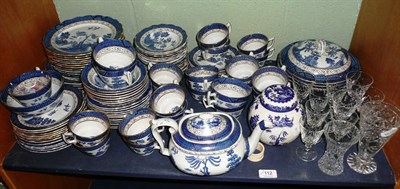 Lot 112 - A shelf of Booths Real Old Willow, tea and dinner wares and a painting