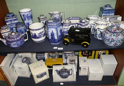 Lot 117 - Two shelves of Ringtons blue and white including storage jars, teapots etc