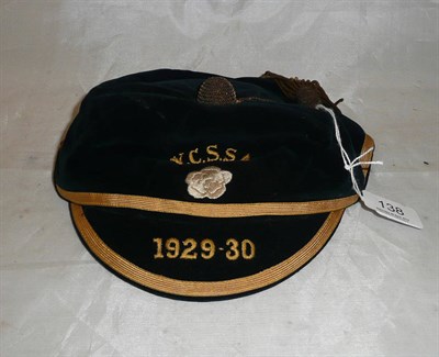 Lot 138 - A Blue Velvet 'Y.C.S.S.A. 1929-30' Sports Cap (Bradford Boys Grammar School) with name and date...
