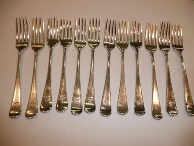 Lot 146 - A set of nine Victorian Old English pattern silver dessert forks, London 1805, two similar...