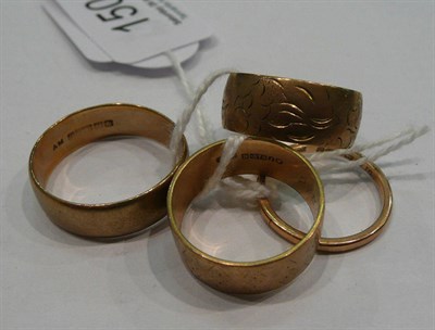 Lot 150 - Four 9ct gold band rings