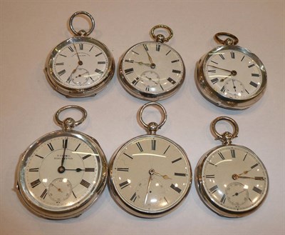 Lot 156 - Six silver open faced pocket watches