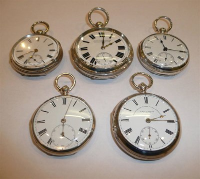 Lot 171 - Five silver open faced pocket watches