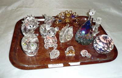 Lot 201 - A tray of assorted Swarovski and other crystal ornaments