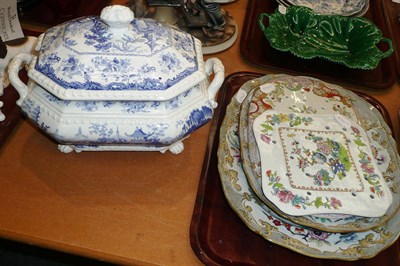 Lot 208 - Spode drainer, Mason's drainer, two Minton platters and a blue and white soup tureen