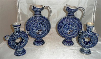 Lot 221 - A pair of Rhenish stoneware ewers and a pair of similar vases