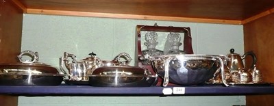 Lot 244 - Three plated entree dishes, plated bacon/breakfast dish, two plated tea sets, two plated trays,...