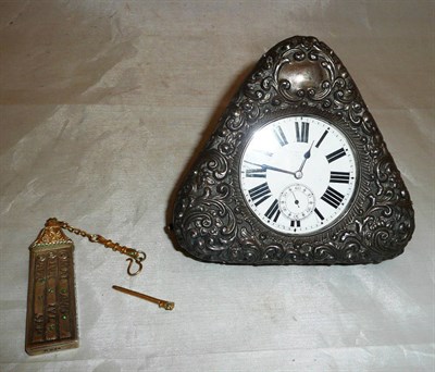 Lot 266 - Silver watch stand and pocket watch and silver ingot