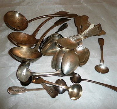 Lot 269 - A set of twelve Victorian silver fiddle and shell pattern teaspoons, Newcastle 1848; three Georgian