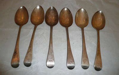 Lot 270 - A set of six George III silver Old English pattern table spoons, London 1814, by Eley, Fearn...