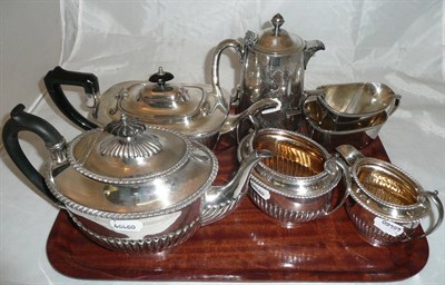 Lot 291 - Three piece plated tea set and another, a plated hot water jug