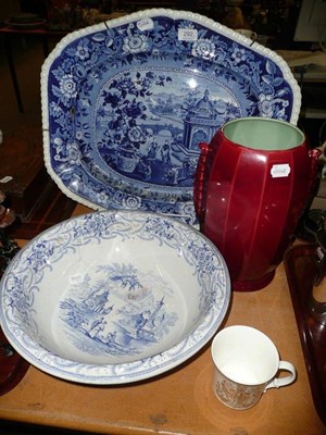 Lot 292 - A large 19th century Ridgeways blue and white platter 'Asiatic Places', a similar blue and...