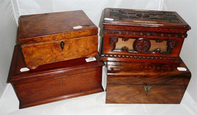 Lot 308 - An oak letter box, a mahogany dressing case, and two walnut workboxes