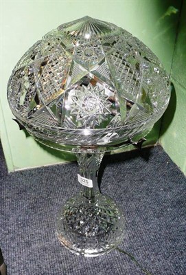 Lot 325 - A cut glass mushroom lamp and shade