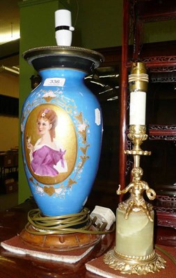 Lot 336 - A porcelain and gilt lamp base and an onyx and gold lamp base (2)