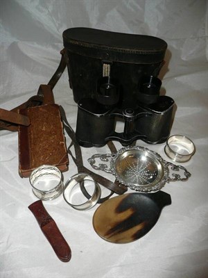 Lot 346 - A silver strainer, three napkin rings, volume of "Night Thoughts" on Life, Death and Immortality, a