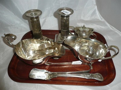 Lot 353 - A set of Georgian sugar tongs; a set of sugar nips; a quantity of small plate and silver