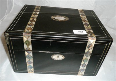 Lot 382 - A mother of pearl and abalone shell inlaid ebony vanity box