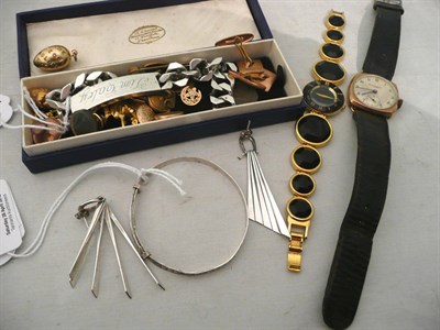 Lot 392 - Silver bracelet, gents watch, costume jewellery, gold cufflinks etc